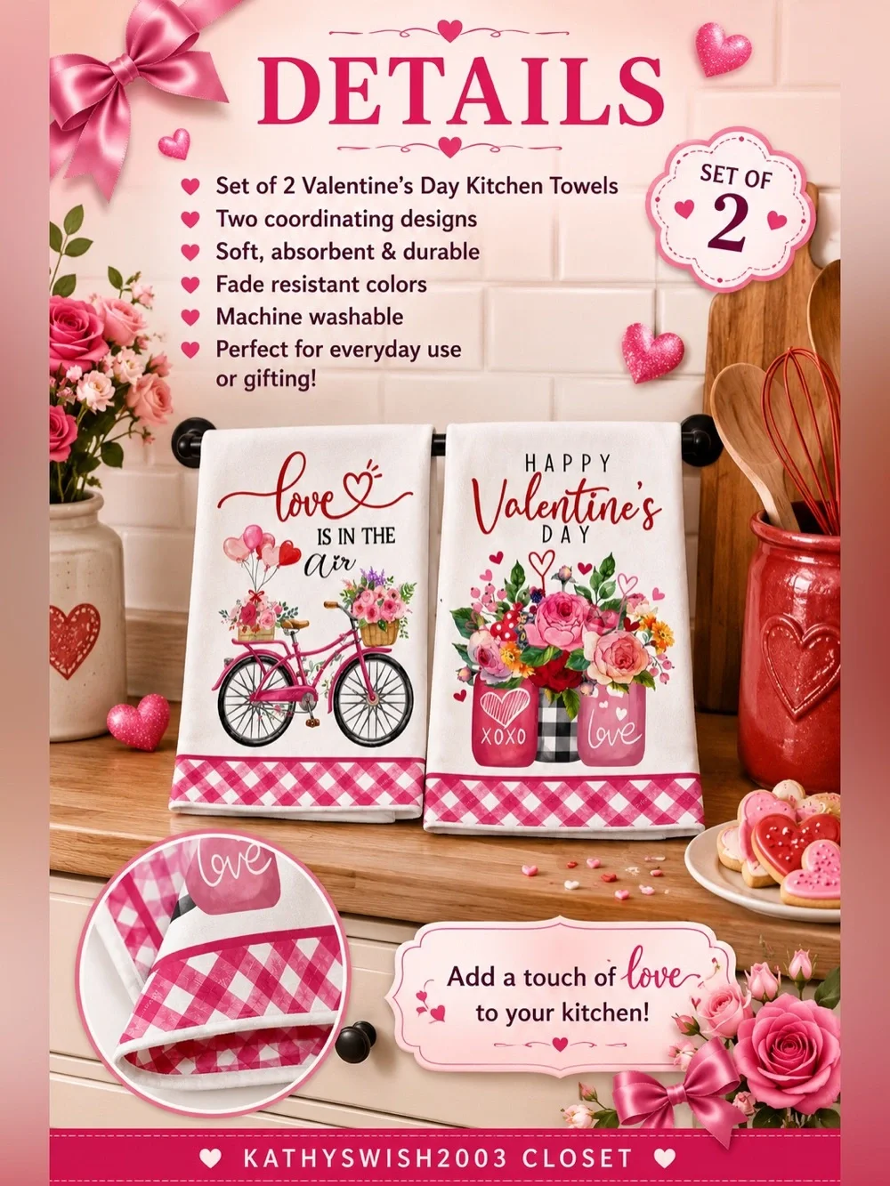 Valentine's Day Kitchen Towels Set of 2
